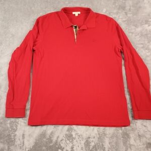 Burberry Men's Red Long Sleeve Polo Shirt Size Large